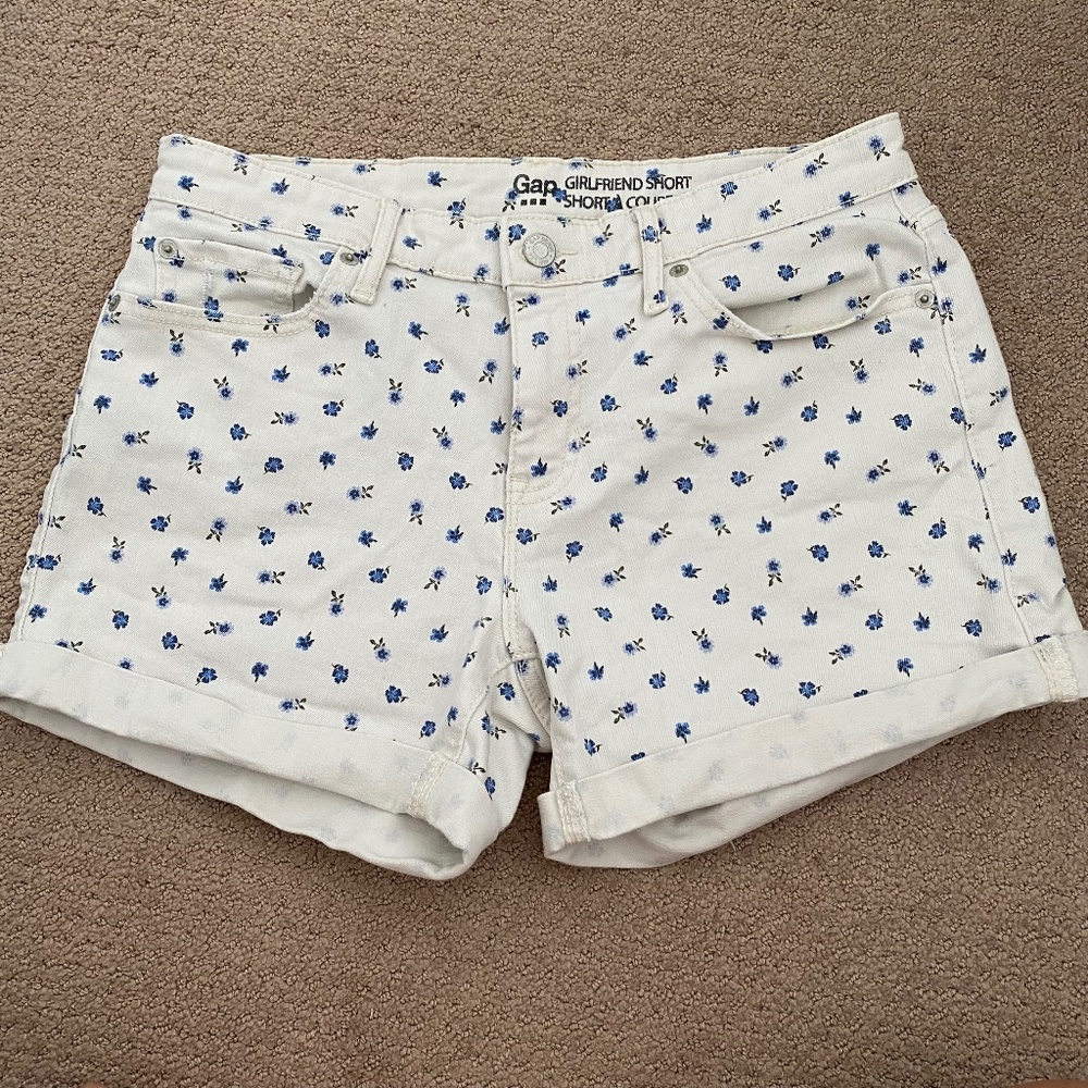 GAP Girlfriend Shorts- White with Blue Flowers